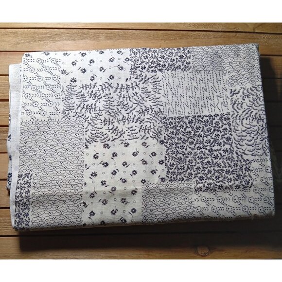 Vintage Sewing Fabric Black & Off White Cotton Patchwork Look 1-5/8 yd x 44" - Picture 3 of 6